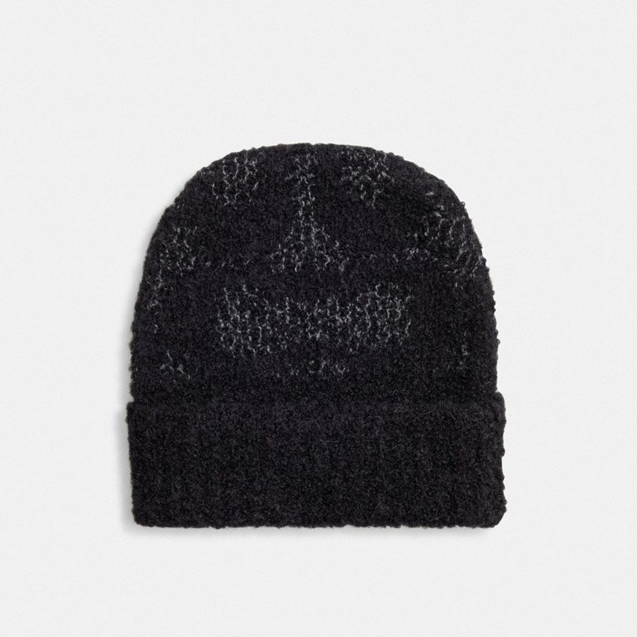 COACH® Signature Knit Boucle Women Beanie Black | BPTA79302