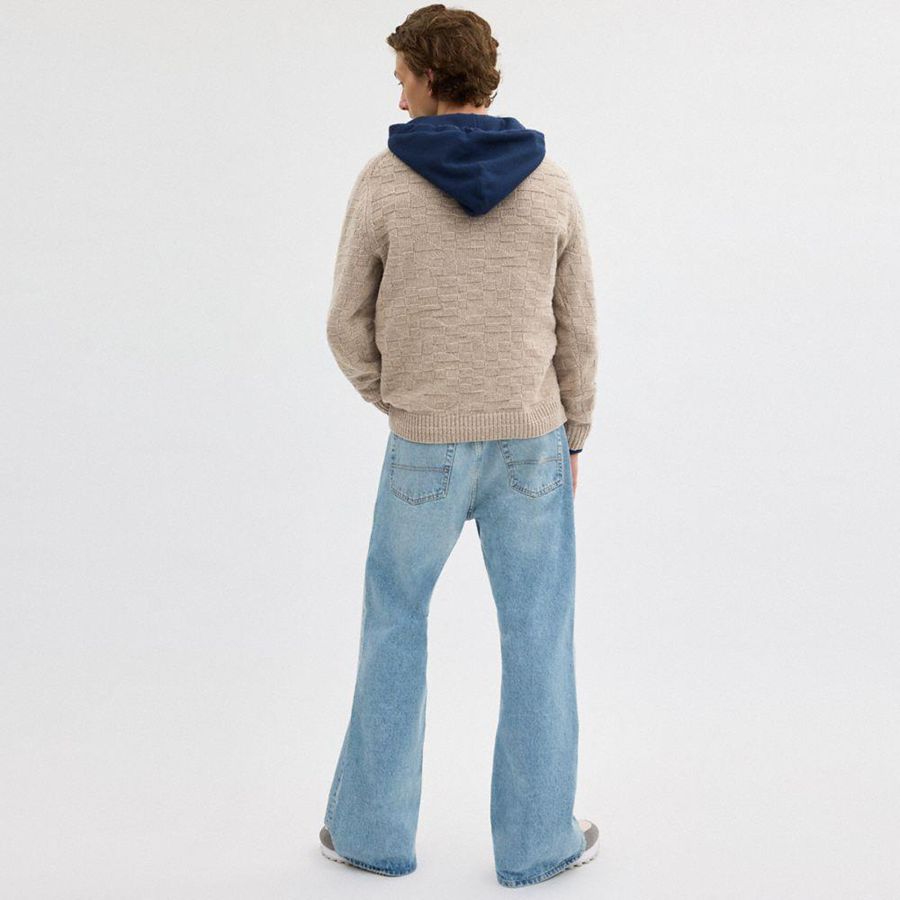 COACH® Signature Knit Crewneck Men Sweater Beige | WCNJ25649