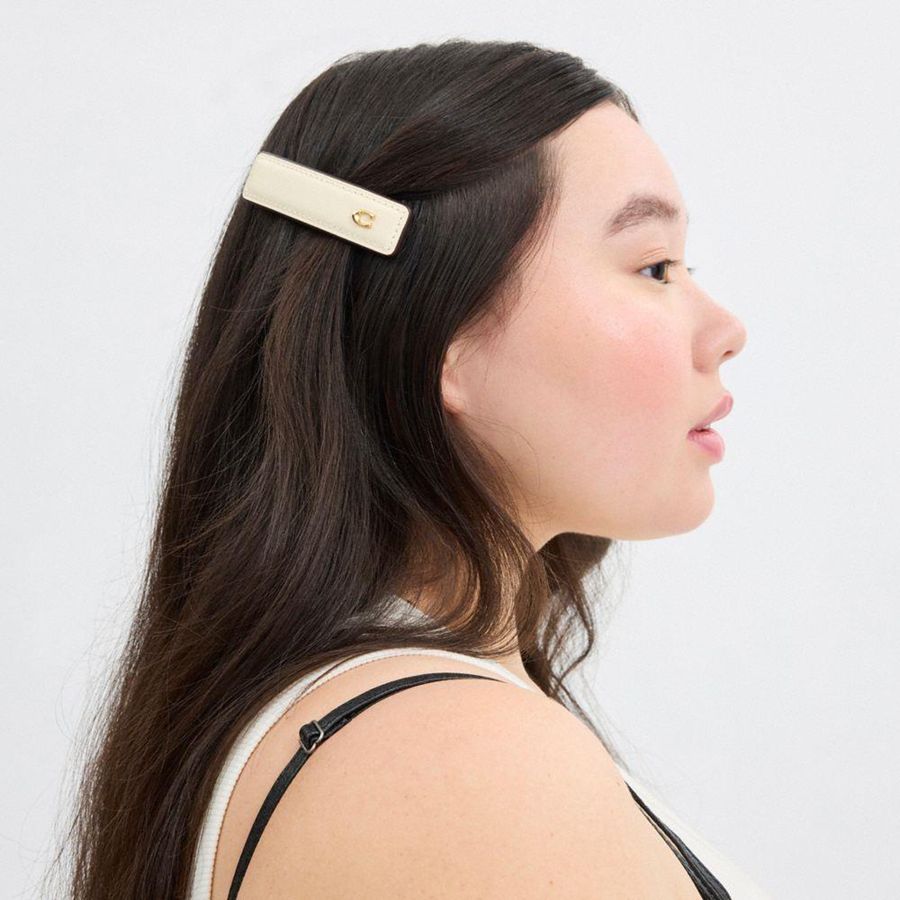 COACH® Signature Leather Barrette Women Jewelry White | KABW02187