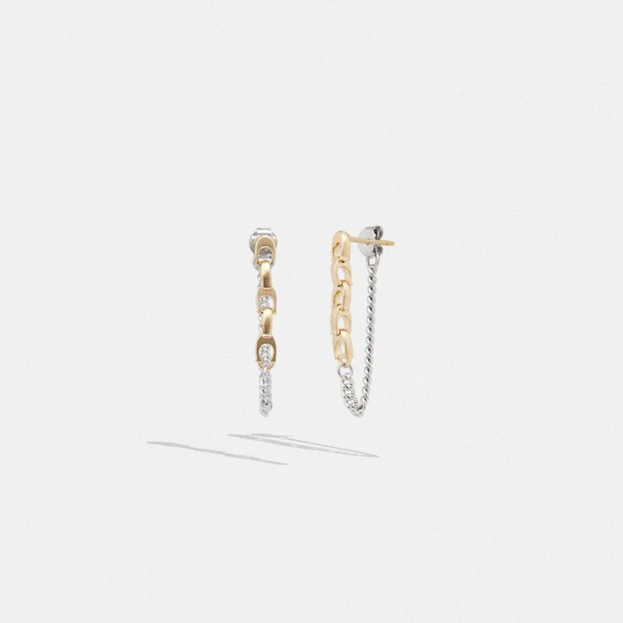 COACH® Signature Mixed Chain Drop Earrings Women Jewelry Silver | LJAO37269