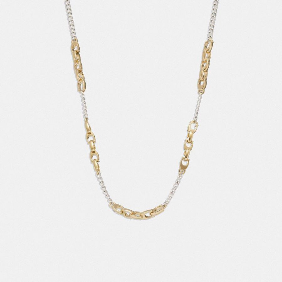 COACH® Signature Mixed Chain Necklace Women Jewelry Silver | LOIM46017