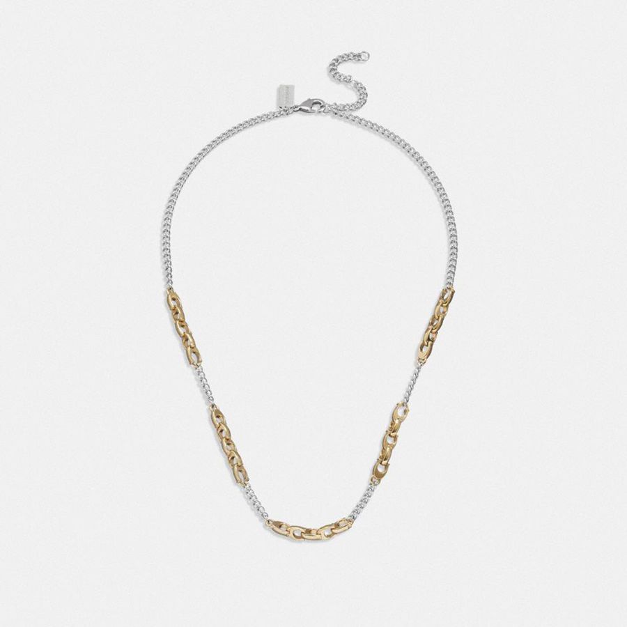 COACH® Signature Mixed Chain Necklace Women Jewelry Silver | LOIM46017