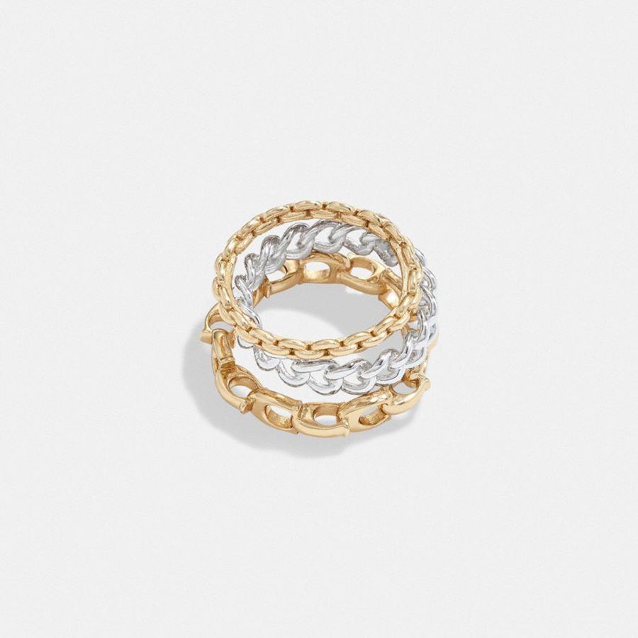 COACH® Signature Mixed Chain Ring Set Women Jewelry Gold | FCDB40372