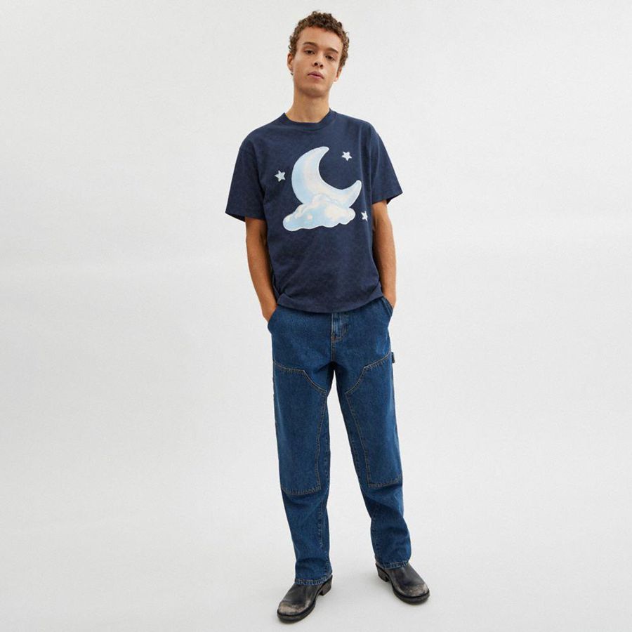 COACH® Signature Moon Relaxed In Organic Cotton Women T-Shirt Blue | TLPJ79642