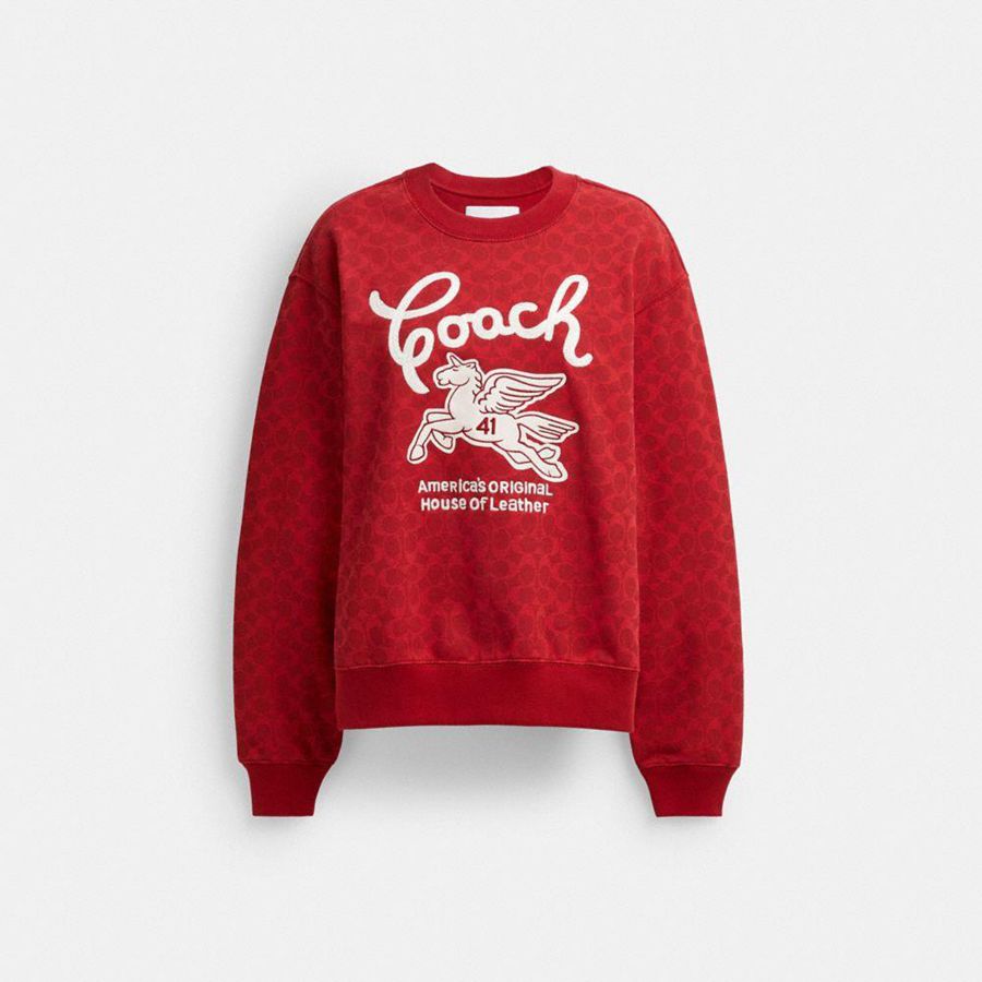 COACH® Signature Pegasus Women Sweatshirt Red | HQME47896
