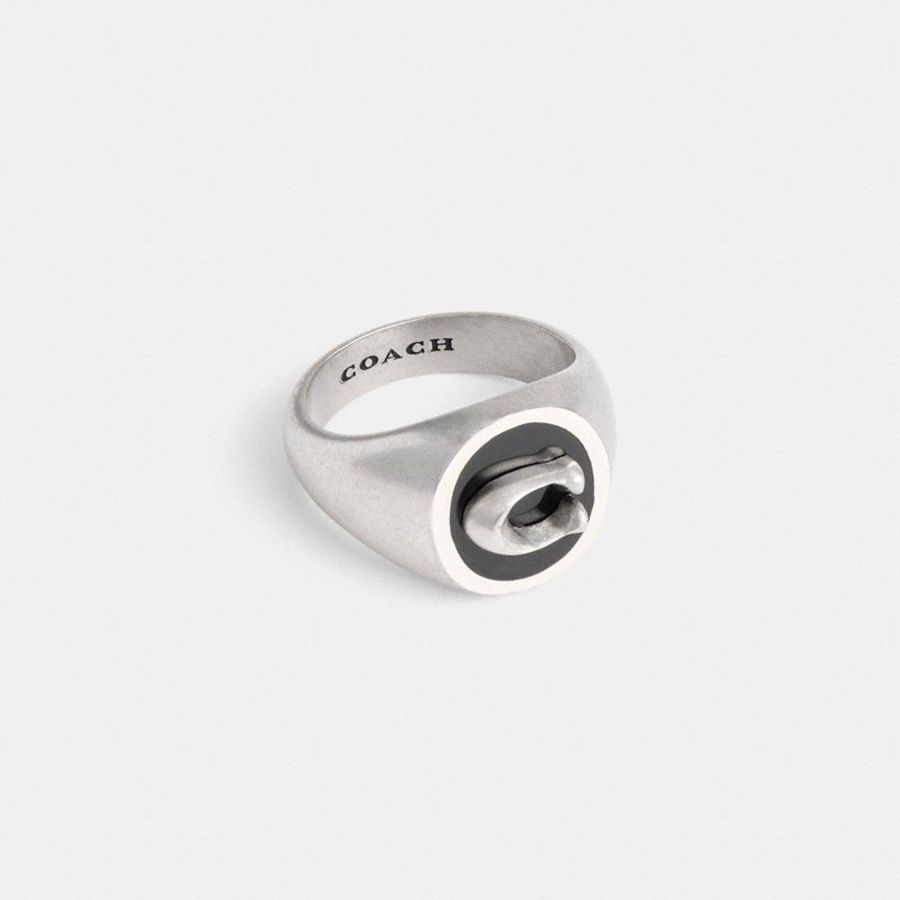 COACH® Signature Signet Ring Men Jewelry Silver | MWVH65374