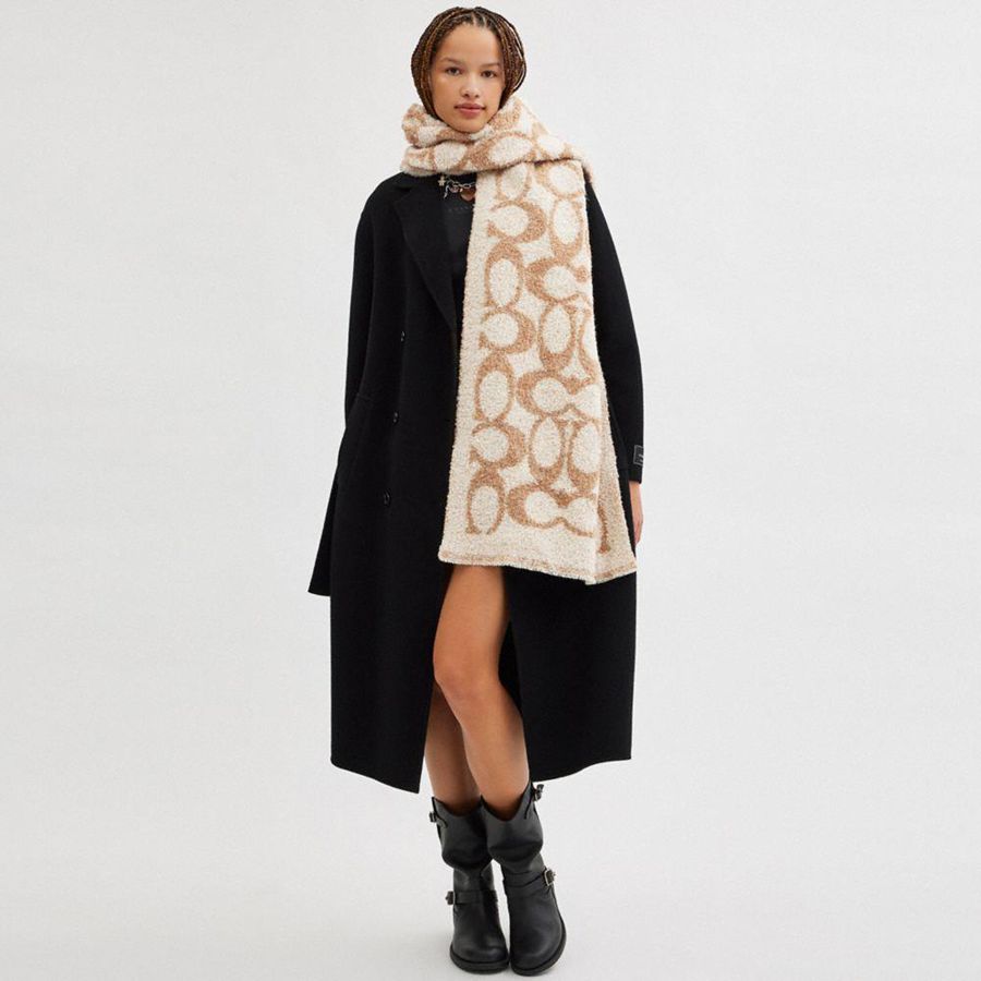 COACH® Signature Woven Muffler Women Scarf Brown | KYRS62975
