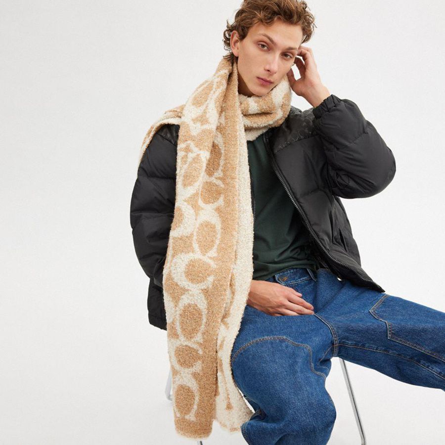 COACH® Signature Woven Muffler Women Scarf Brown | KYRS62975