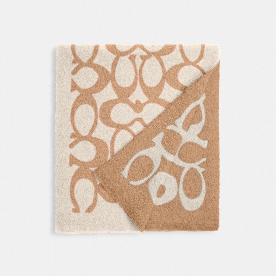 COACH® Signature Woven Muffler Women Scarf Brown | KYRS62975