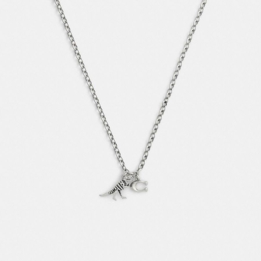 COACH® Skeletal Rexy And Signature Pendant Necklace Women Jewelry Silver | ATWO56281