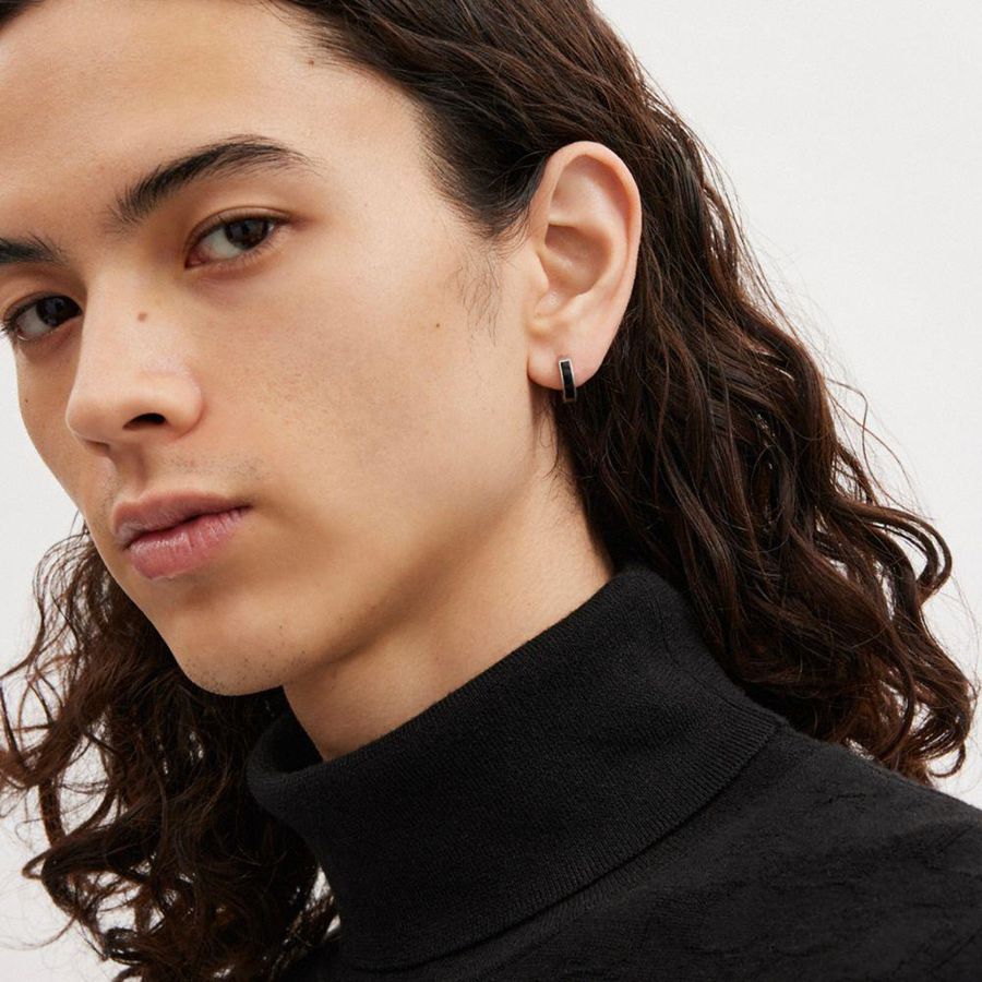 COACH® Sterling Hoop Earring Men Jewelry Silver | DFBP69743