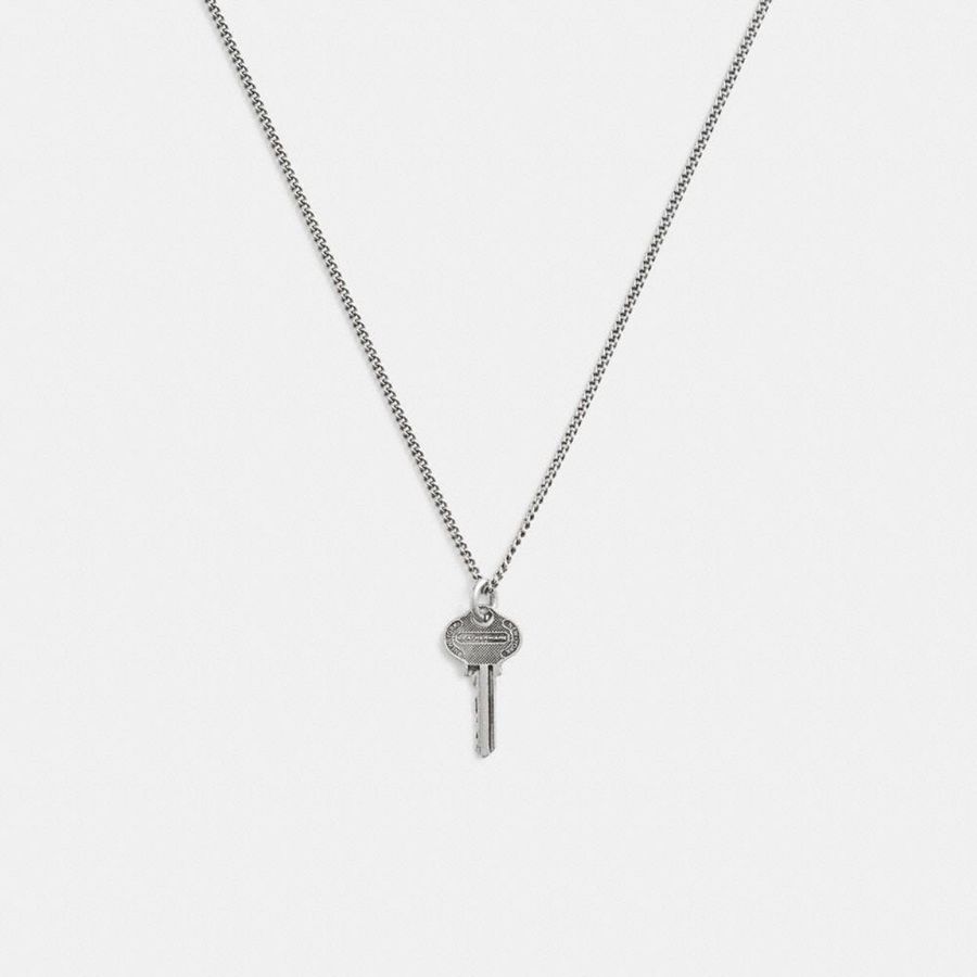 COACH® Sterling Key Pendant Necklace Men Jewelry Silver | VIUJ73580