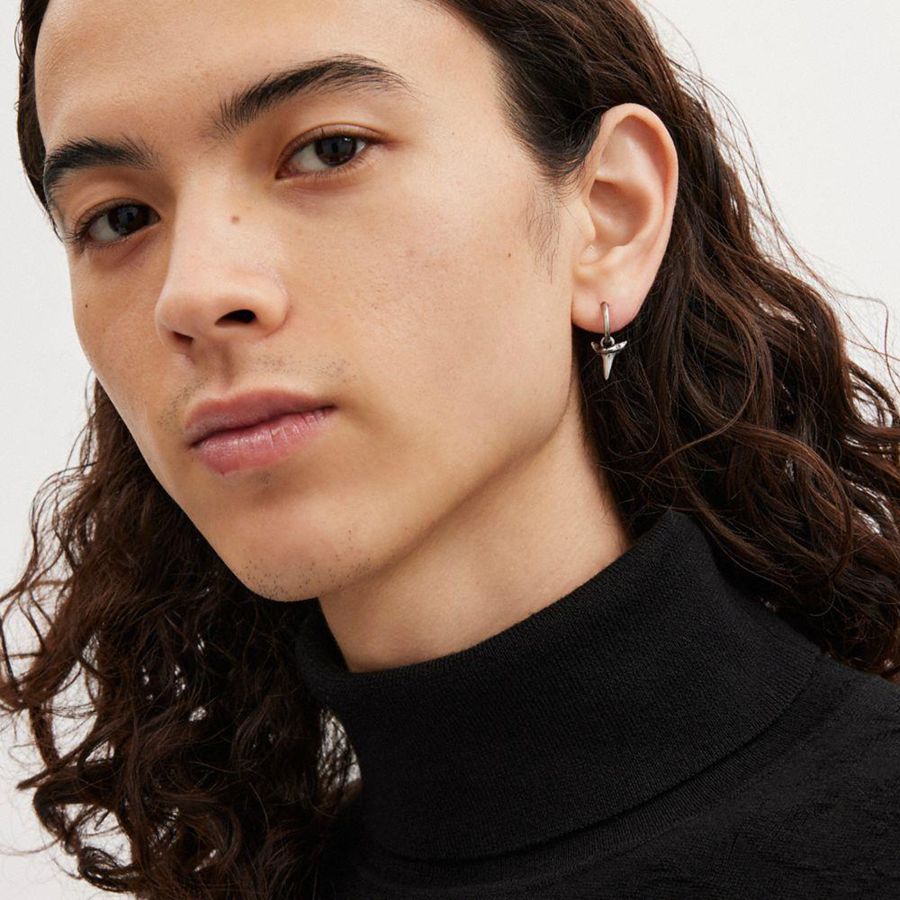 COACH® Sterling Shark Tooth Single Huggie Earring Men Jewelry Silver | MGCV38527