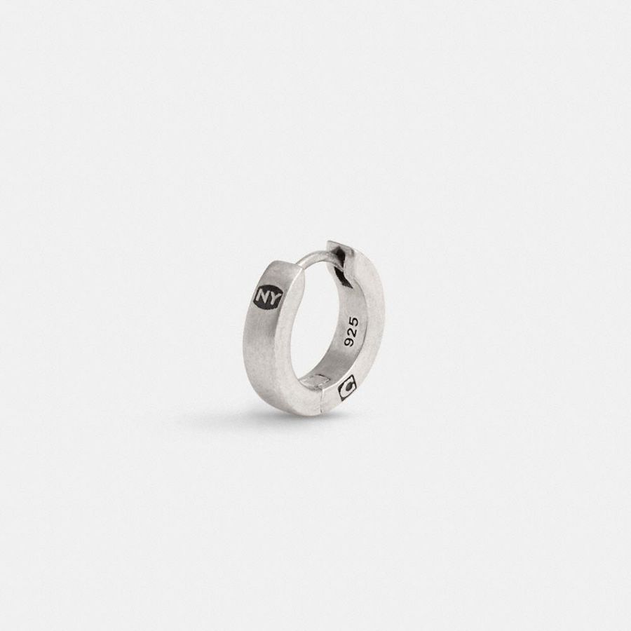 COACH® Sterling Stamped Signature Huggie Earring Men Jewelry Silver | OVQN73180