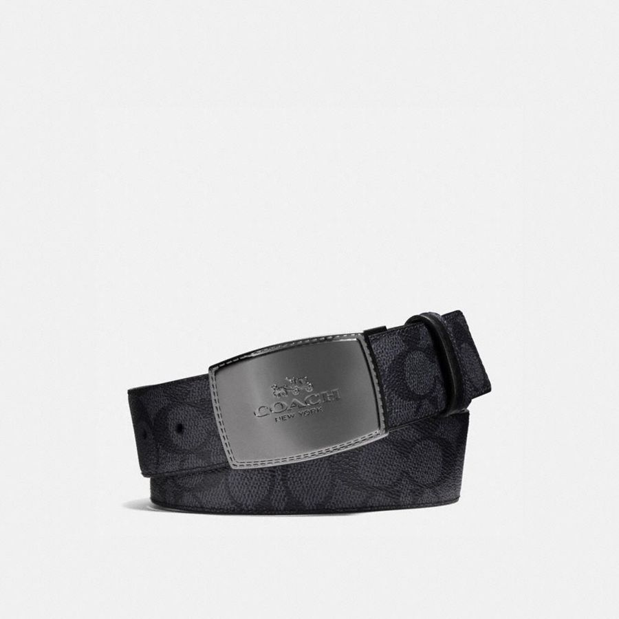 COACH® Stitched Plaque Buckle Cut To Size Reversible, 38 Mm Men Belts Grey | WLSE05389