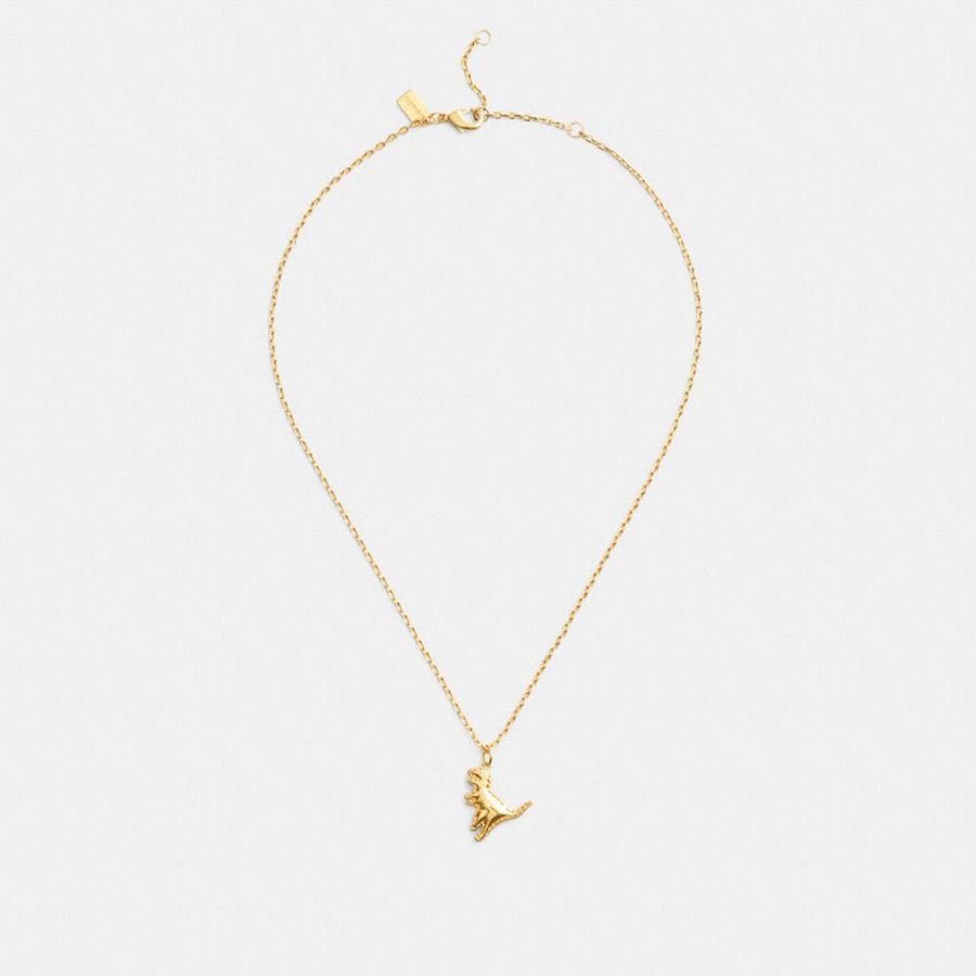 COACH® Stitched Rexy Pendant Necklace Women Jewelry Gold | PRED68452