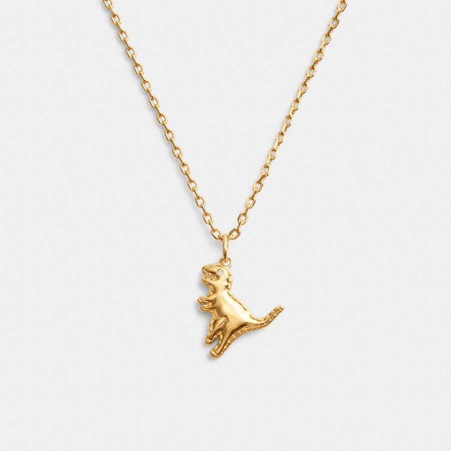 COACH® Stitched Rexy Pendant Necklace Women Jewelry Gold | PRED68452