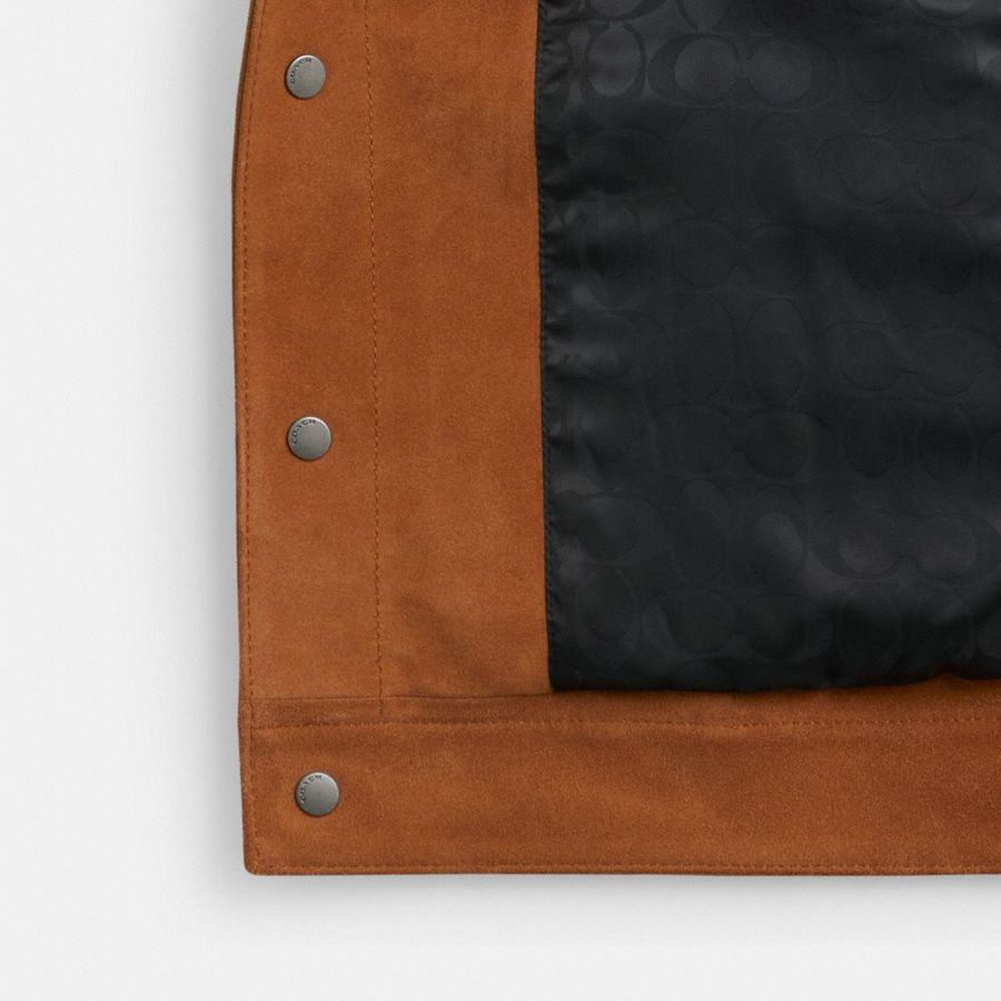 COACH® Suede Leather Men Jacket Brown | LRGA52418