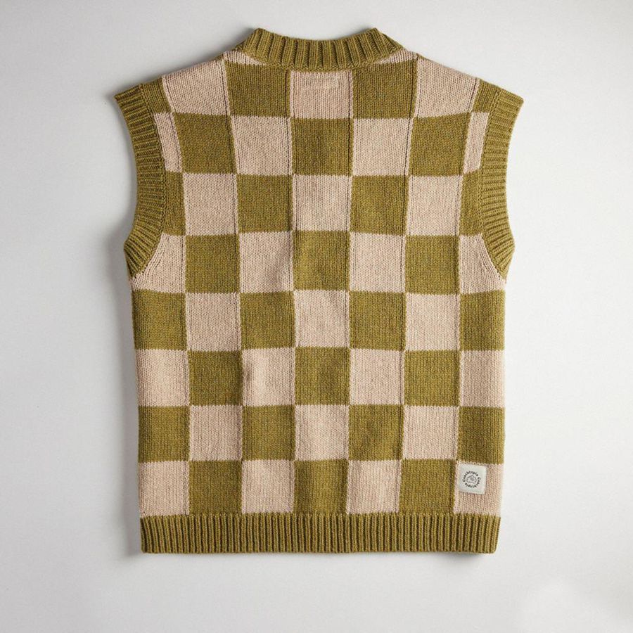 COACH® Sweater Vest With Checkerboard Pattern Women Sweater Green | OJWK08162
