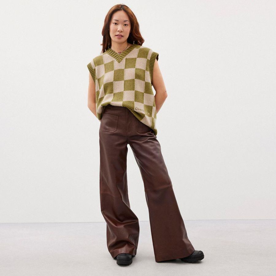 COACH® Sweater Vest With Checkerboard Pattern Women Sweater Green | OJWK08162