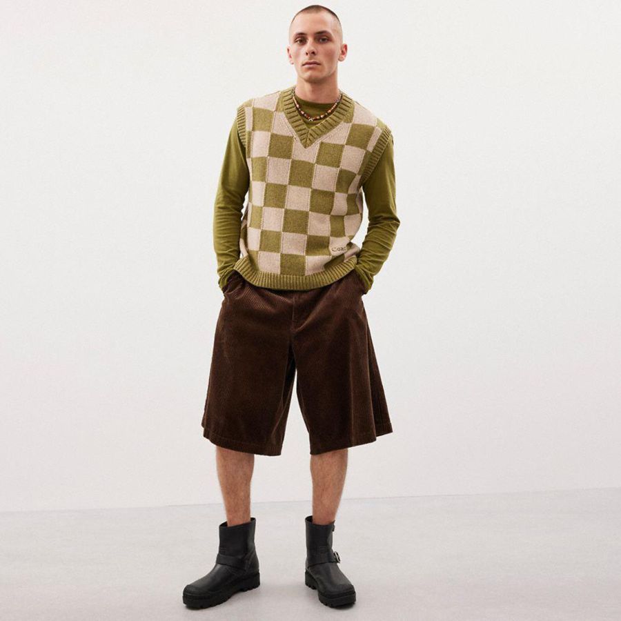 COACH® Sweater Vest With Checkerboard Pattern Women Sweater Green | OJWK08162