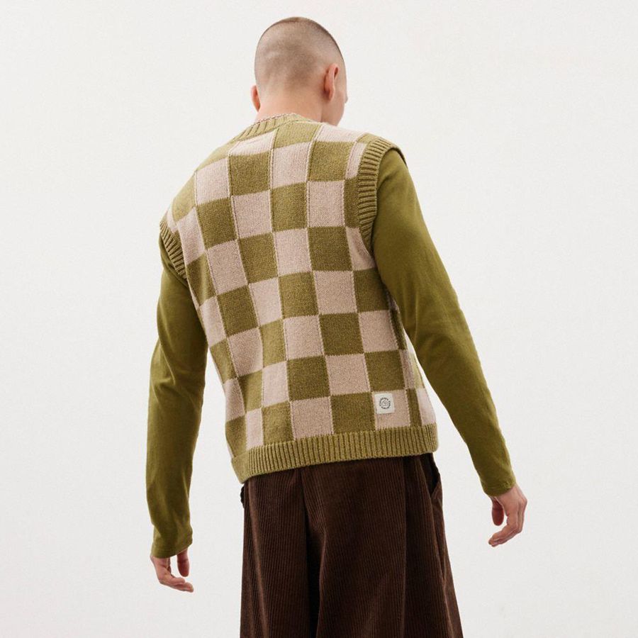 COACH® Sweater Vest With Checkerboard Pattern Women Sweater Green | OJWK08162