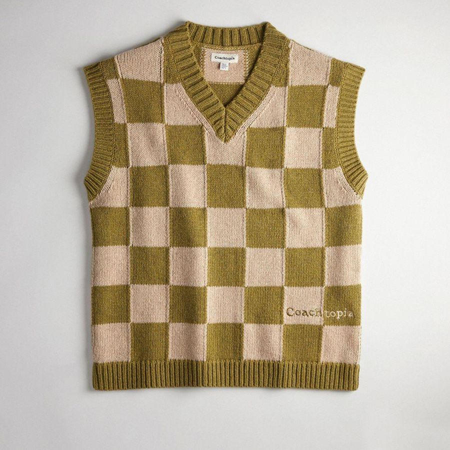COACH® Sweater Vest With Checkerboard Pattern Women Sweater Green | OJWK08162