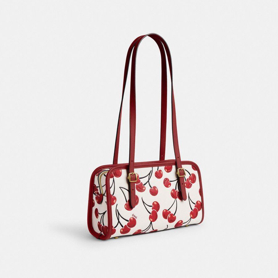 COACH® Swing Zip With Cherry Print Women Shoulder Bag Red | KXDM85210