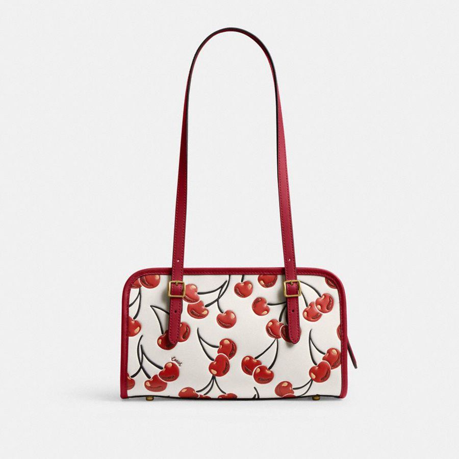 COACH® Swing Zip With Cherry Print Women Shoulder Bag Red | KXDM85210