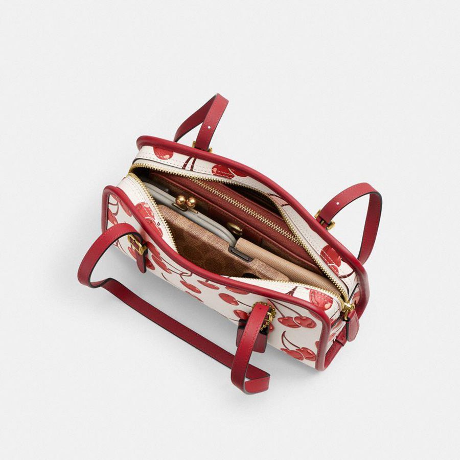 COACH® Swing Zip With Cherry Print Women Shoulder Bag Red | KXDM85210