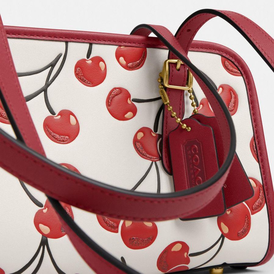COACH® Swing Zip With Cherry Print Women Shoulder Bag Red | KXDM85210