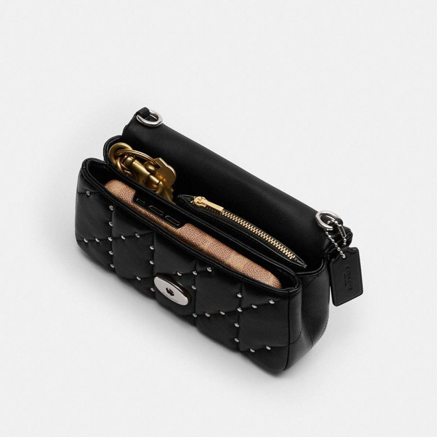 COACH® Tabby Crossbody Wristlet With Pillow Quilting And Crystal Rivets Women Wallet Black | TLKJ90346