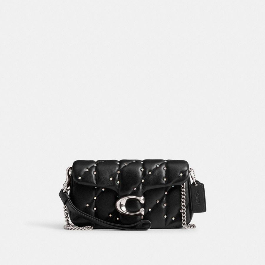 COACH® Tabby Crossbody Wristlet With Pillow Quilting And Crystal Rivets Women Wallet Black | TLKJ90346