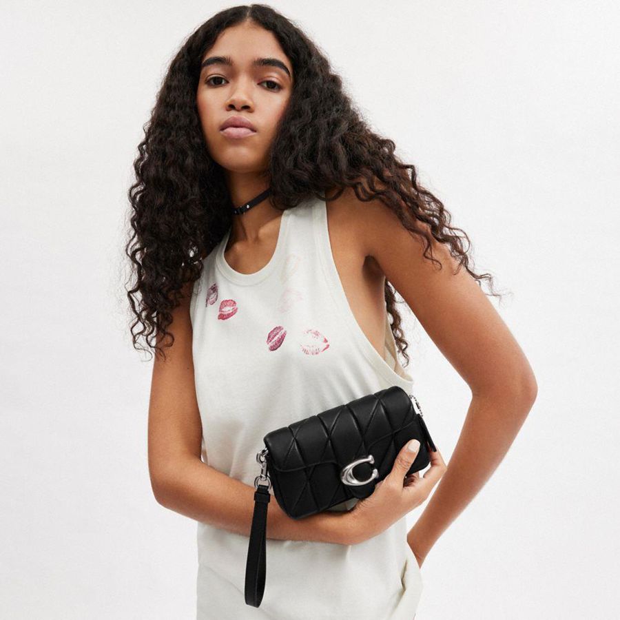 COACH® Tabby Crossbody Wristlet With Pillow Quilting Women Clutch Bags Black | UXFY83291