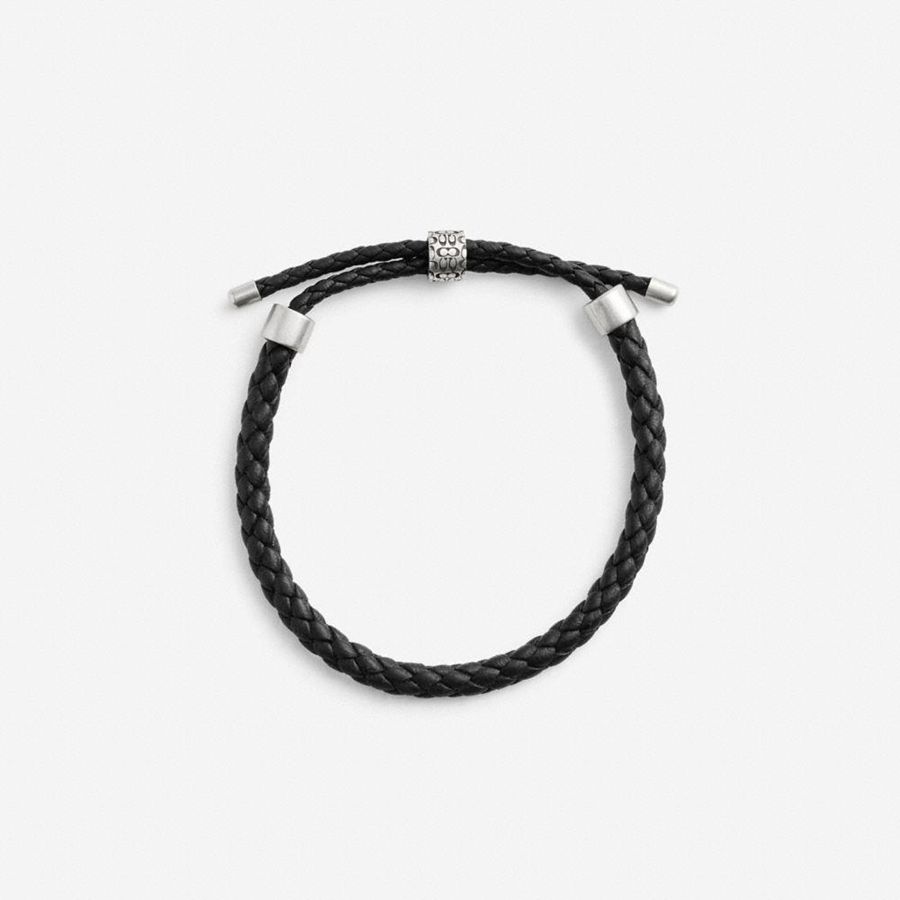 COACH® Thick Braided Leather Bracelet Men Jewelry Black | CPHJ47285