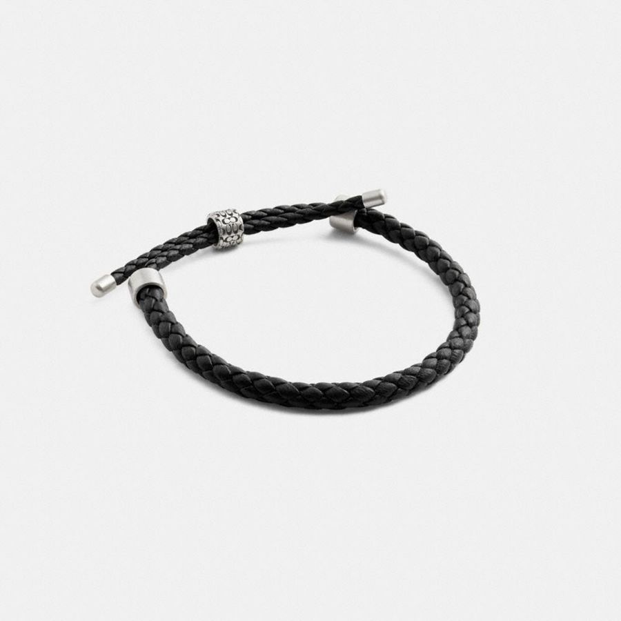 COACH® Thick Braided Leather Bracelet Men Jewelry Black | CPHJ47285
