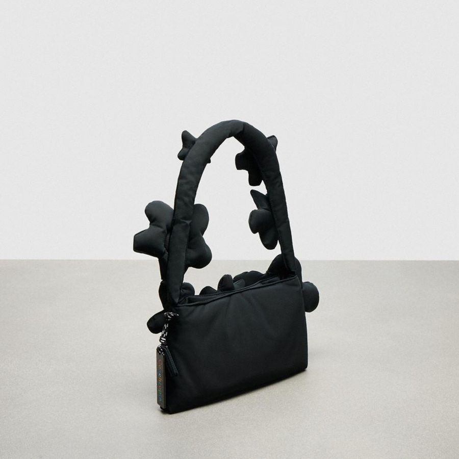 COACH® Topia Loop In Recycled Polyester With Floral Appliqué Women Shoulder Bag Black | NKJL30628