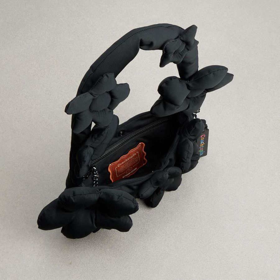 COACH® Topia Loop In Recycled Polyester With Floral Appliqué Women Shoulder Bag Black | NKJL30628