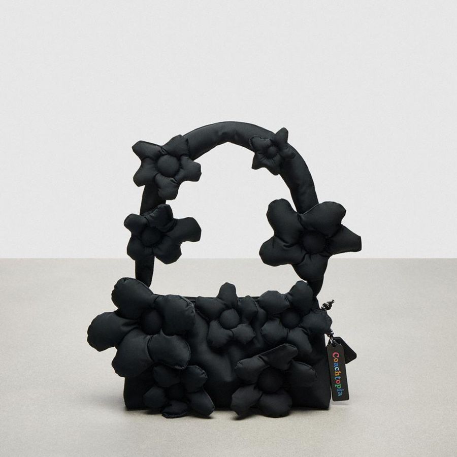 COACH® Topia Loop In Recycled Polyester With Floral Appliqué Women Shoulder Bag Black | NKJL30628