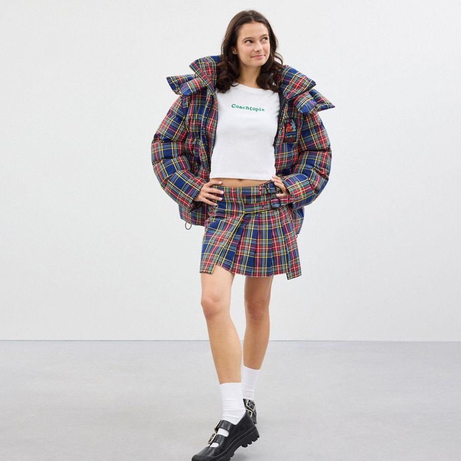 COACH® Topia Loop Mini With Plaid Pattern Women Skirt Blue | IEVP80234