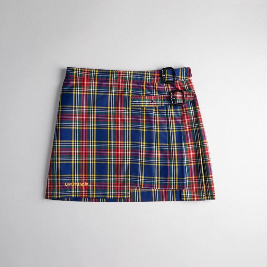 COACH® Topia Loop Mini With Plaid Pattern Women Skirt Blue | IEVP80234