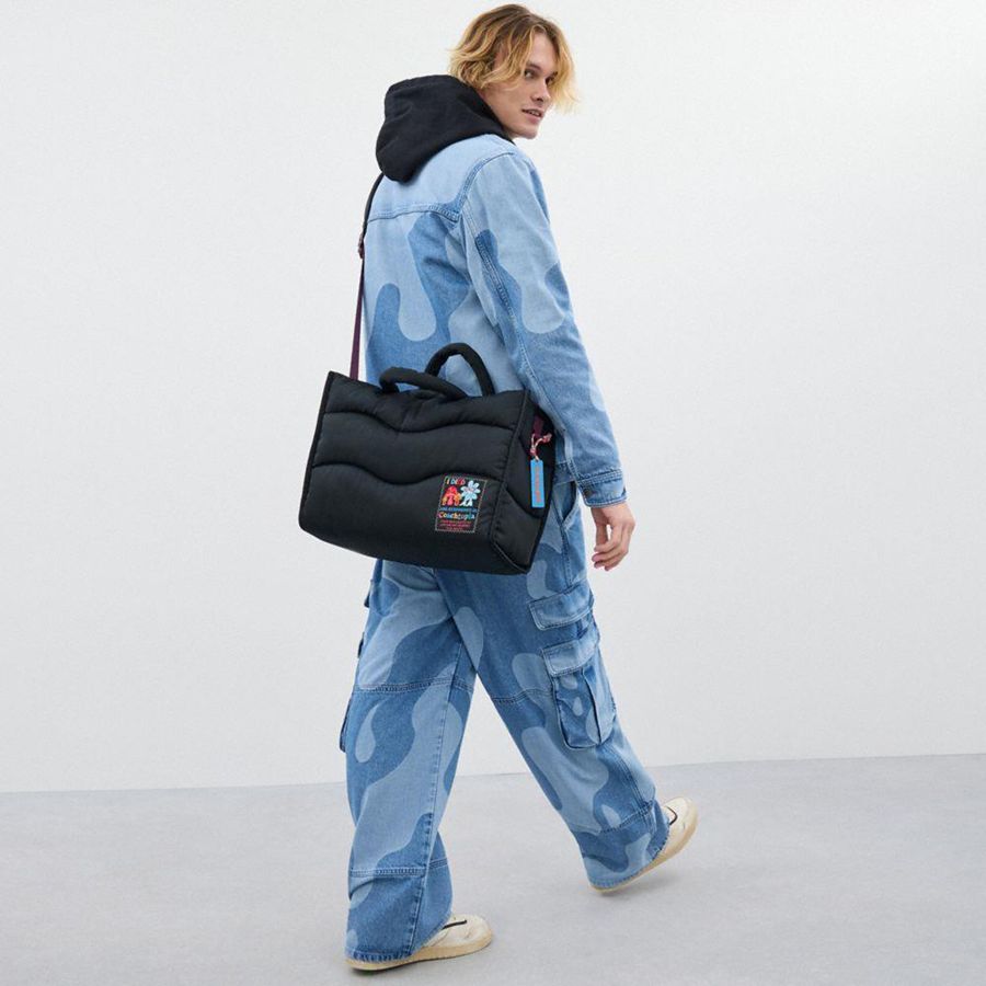 COACH® Topia Loop Tote With Wavy Quilting Women Tote Bags Black | CQOY91804