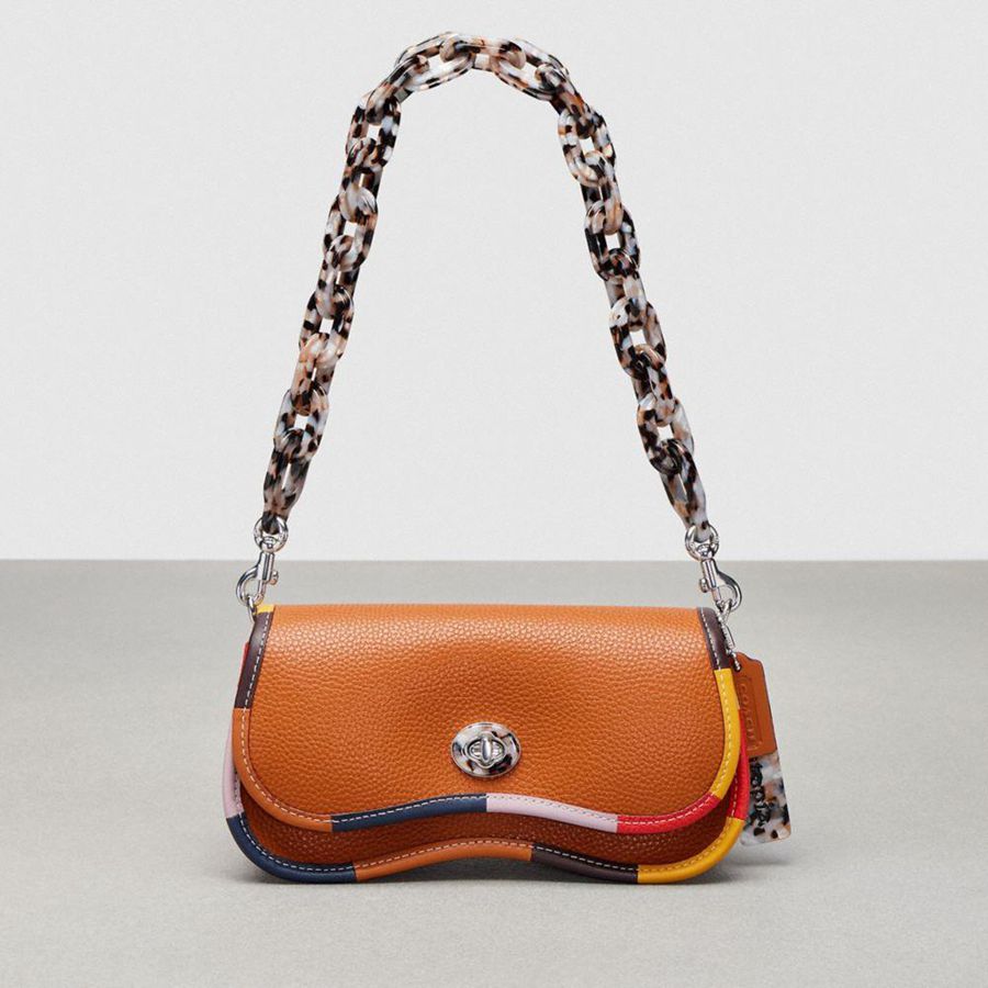 COACH® Wavy Dinky In Coachtopia Leather With Colorful Binding Women Crossbody Bag Brown | QZDI04168
