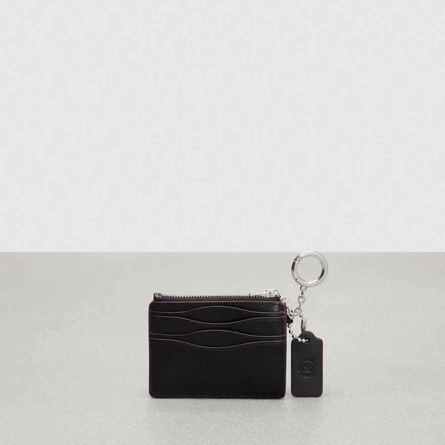 COACH® Wavy Zip Card Case With Key Ring Women Wallet Black | DLAO79265