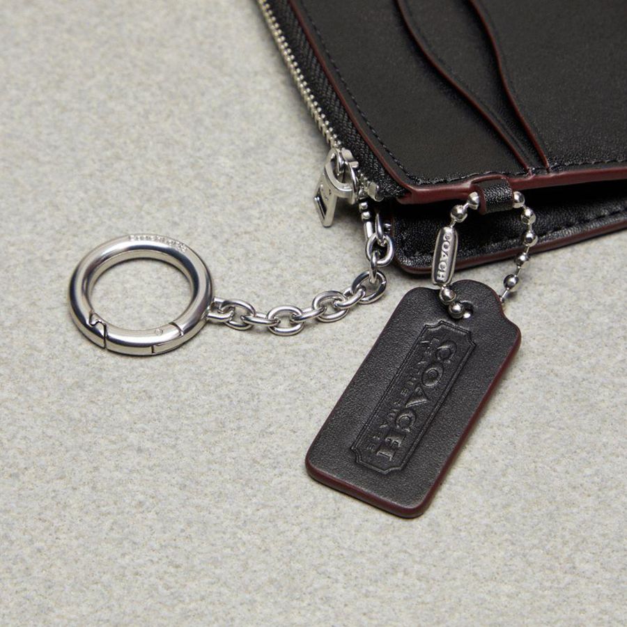 COACH® Wavy Zip Card Case With Key Ring Women Wallet Black | DLAO79265