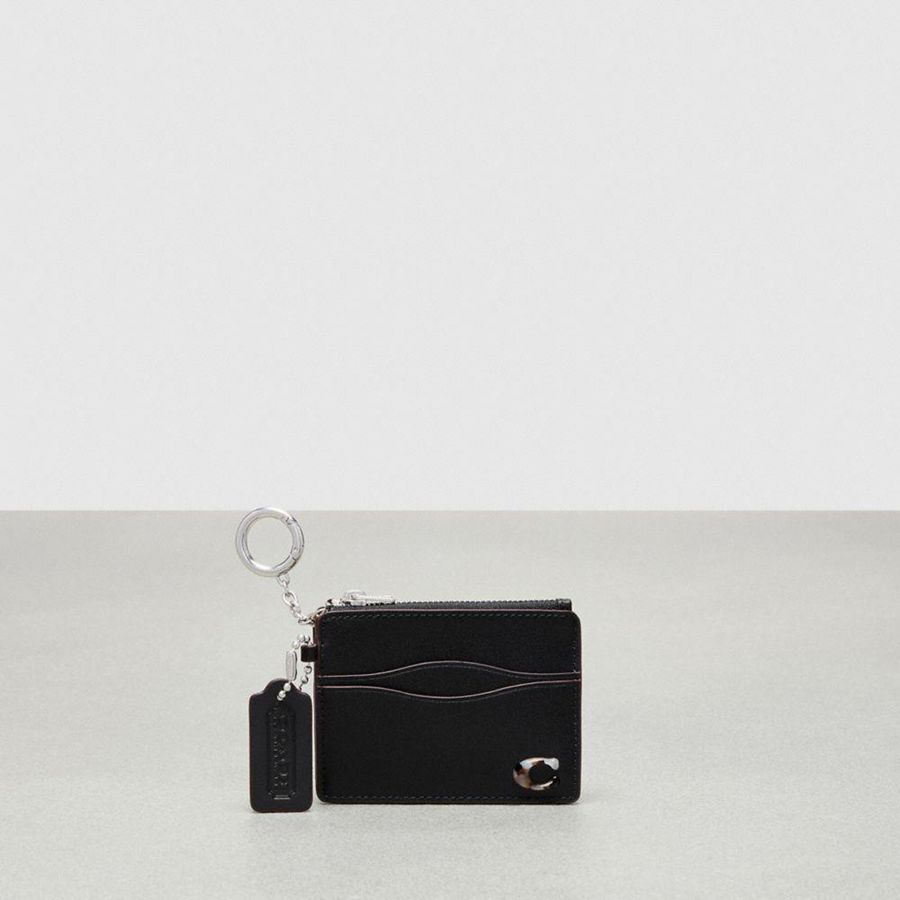 COACH® Wavy Zip Card Case With Key Ring Women Wallet Black | DLAO79265