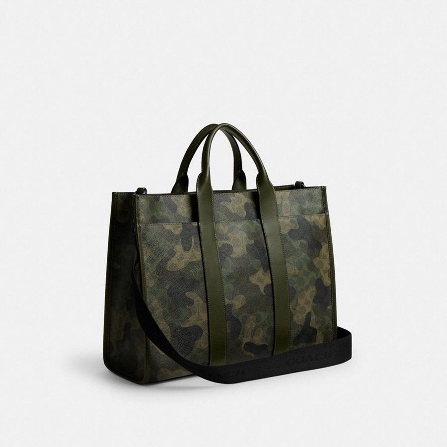 COACH® Wesley In Signature Camo Print Men Tote Bags Green | LQYC86347