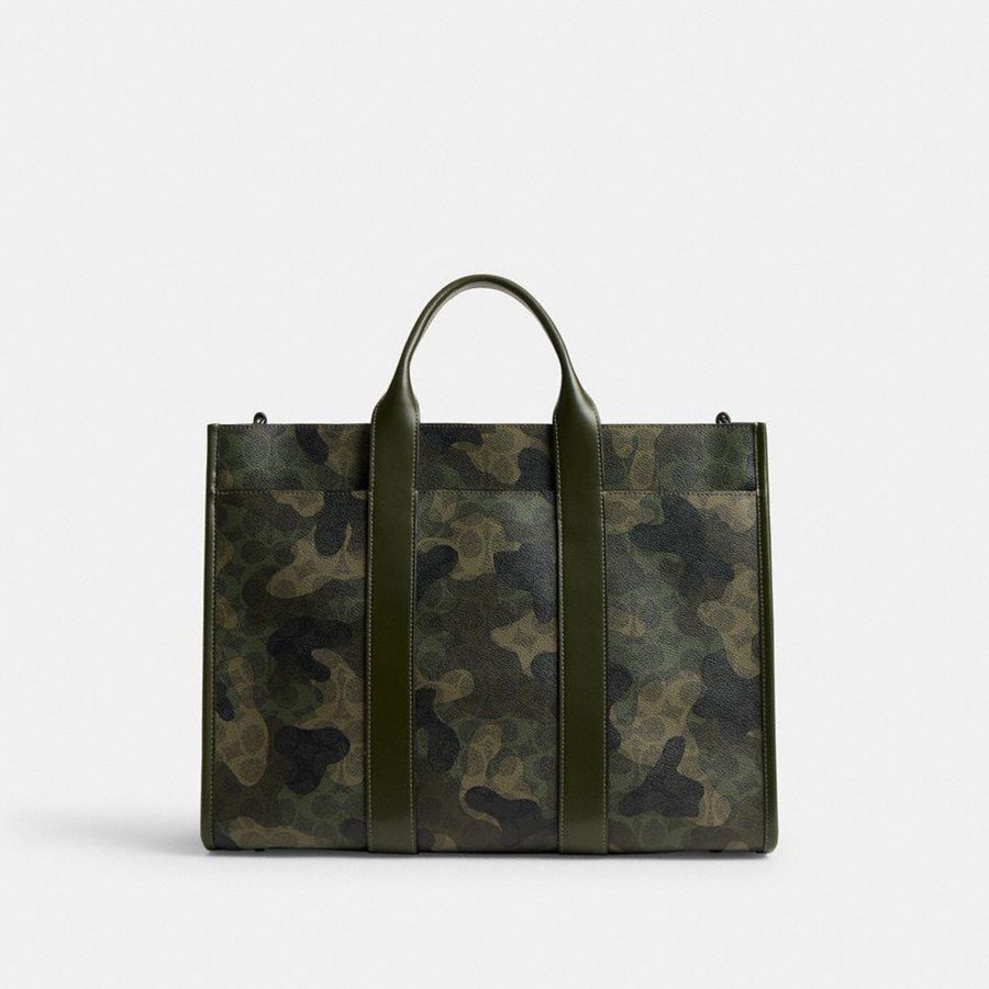 COACH® Wesley In Signature Camo Print Men Tote Bags Green | LQYC86347