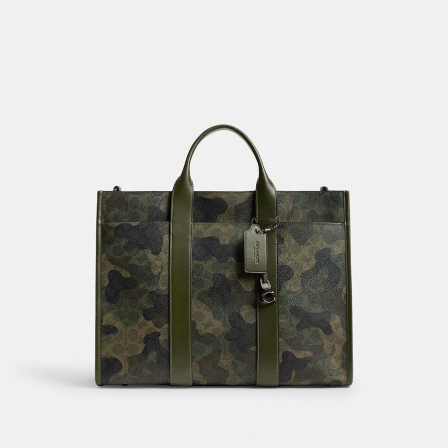 COACH® Wesley In Signature Camo Print Men Tote Bags Green | LQYC86347