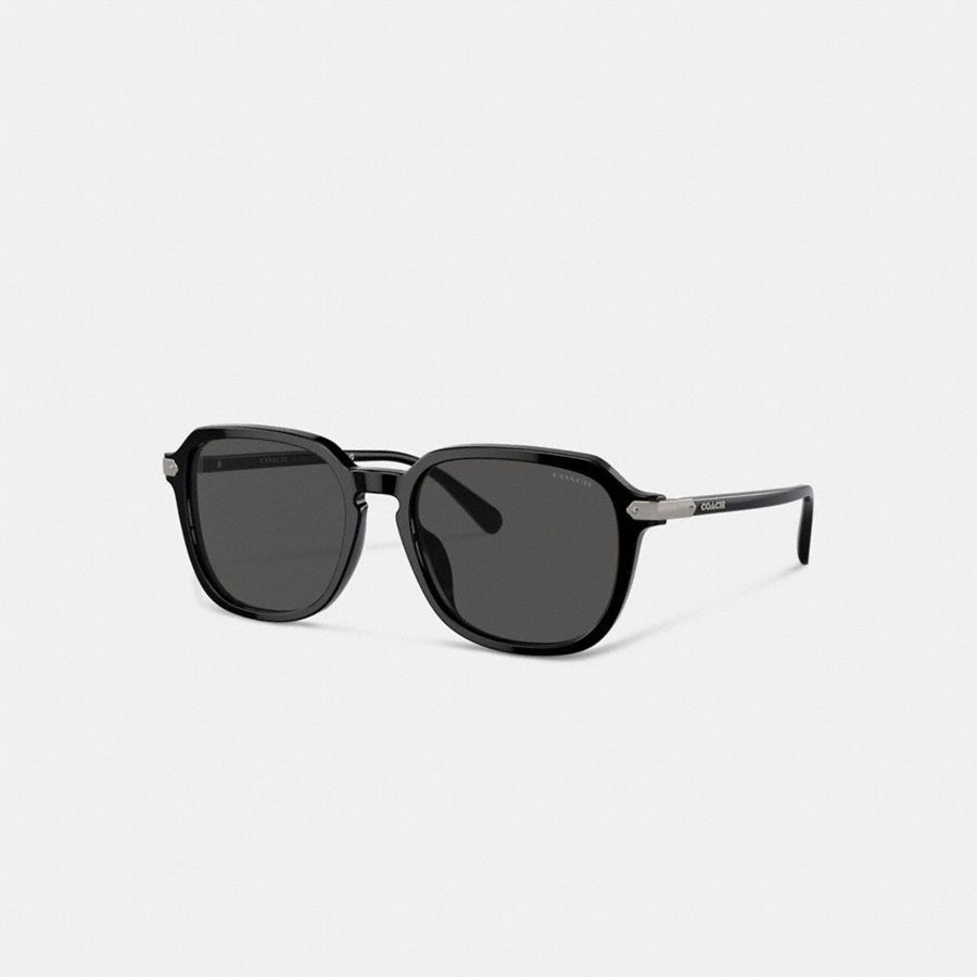 COACH® Wrap Around Hangtag Keyhole Men Sunglasses Black | HAJP40971